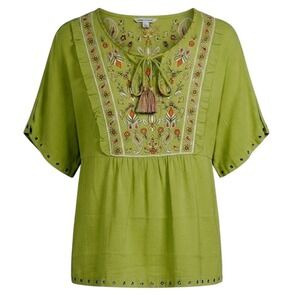 John Mark Green Embroidered Boho Peasant Blouse Top 0X High-Low Eyelet - IW